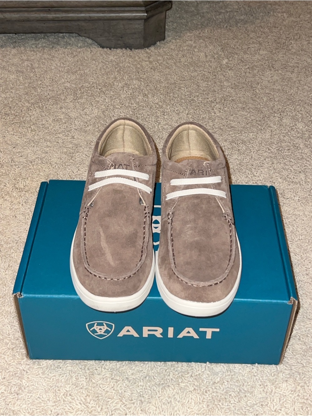 Boys Ariat Taupe Suede Slip-On Shoes worn once. Perfect condition